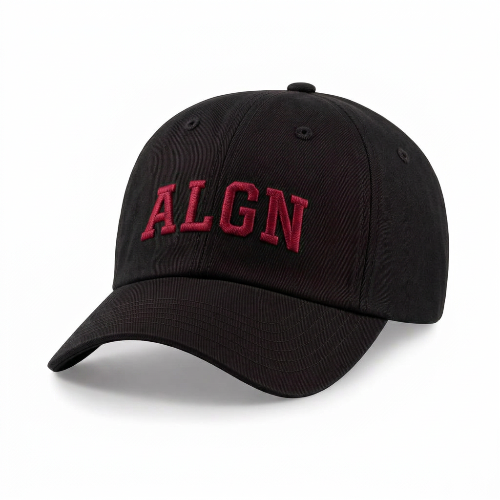 ALGN Essential Baseball Cap in black with red embroidery