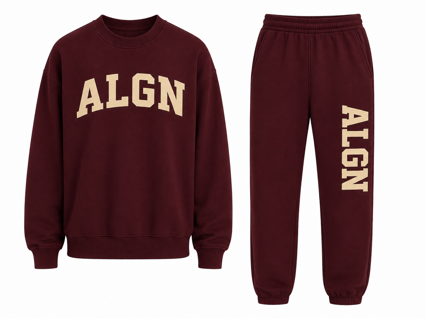 ALGN Collegiate Jogger Set in Burgundy / Cream
