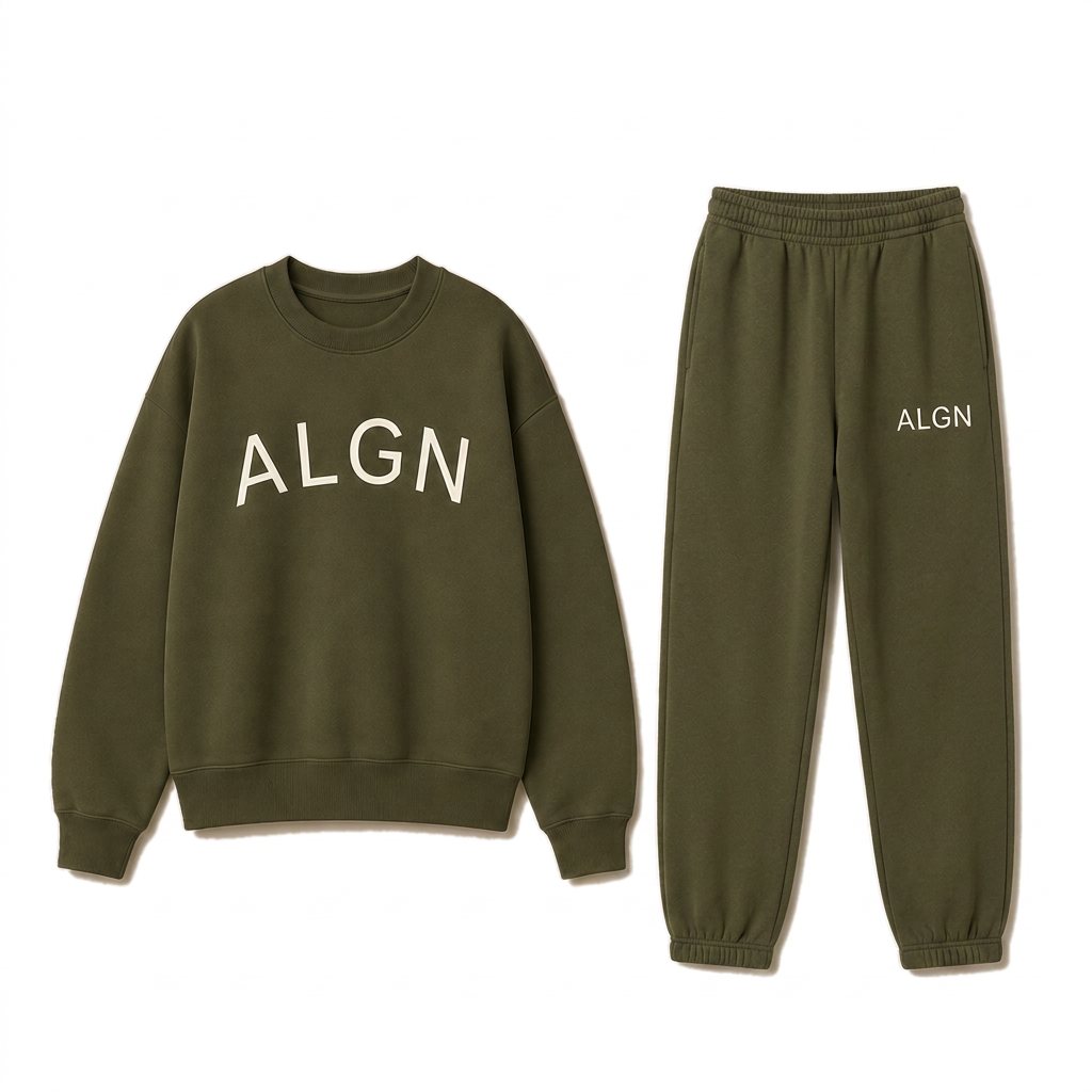 ALGN Essentials Jogger Set in Army Green / Cream