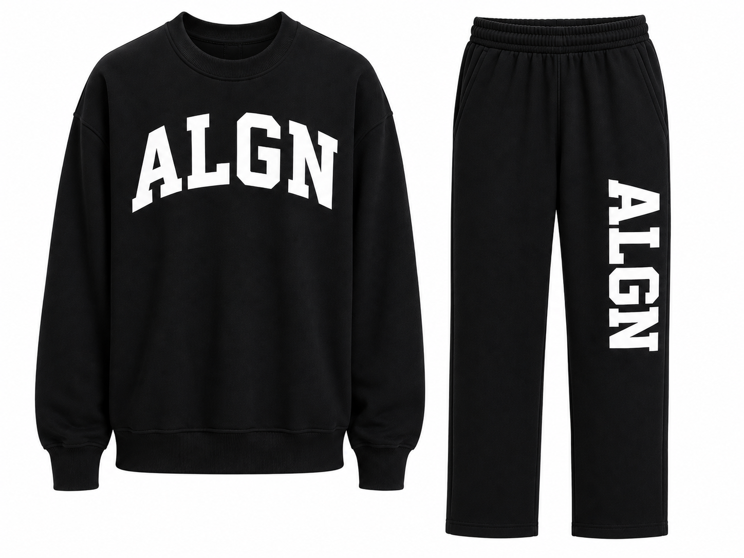 ALGN Collegiate Loose-Fit Sweatpants Set in Black / White