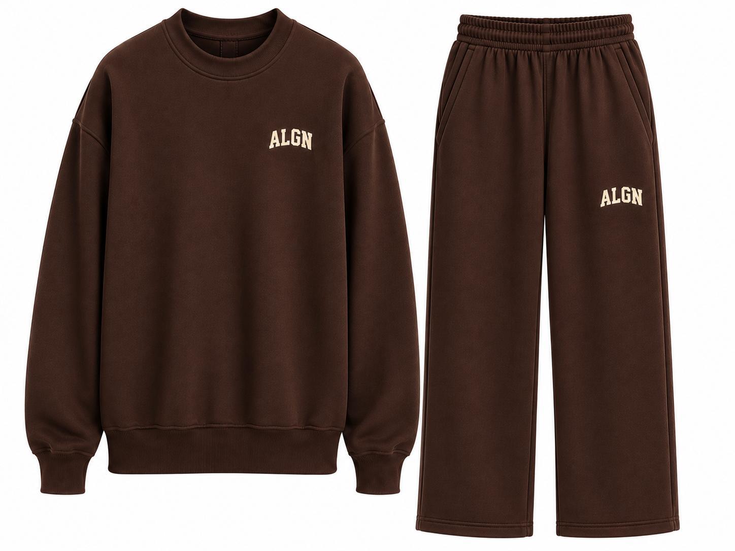 ALGN Signature Loose-Fit Sweatpants Set in Chocolate Brown / Cream