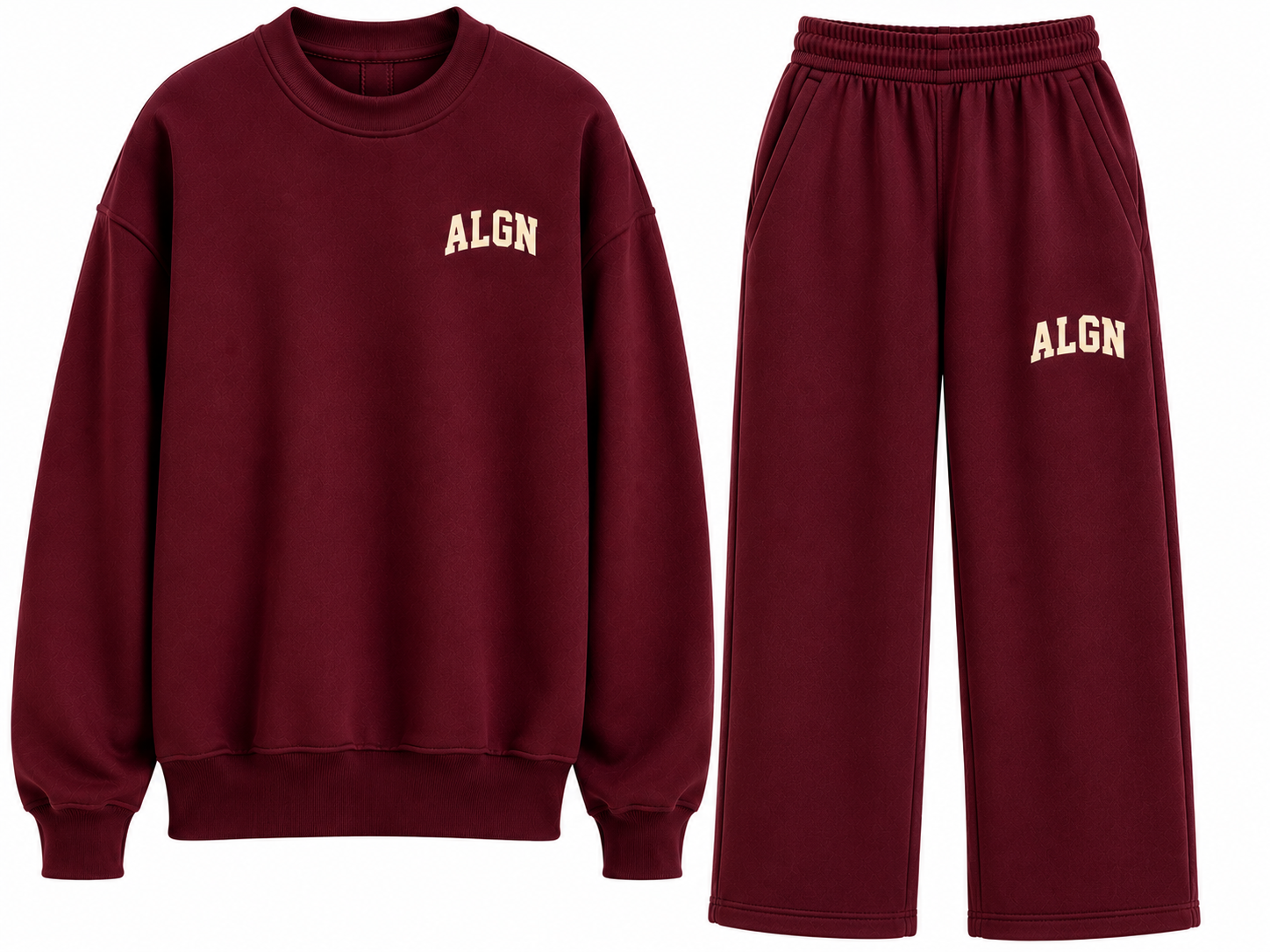 ALGN Signature Loose-Fit Sweatpants Set in Burgundy / Cream
