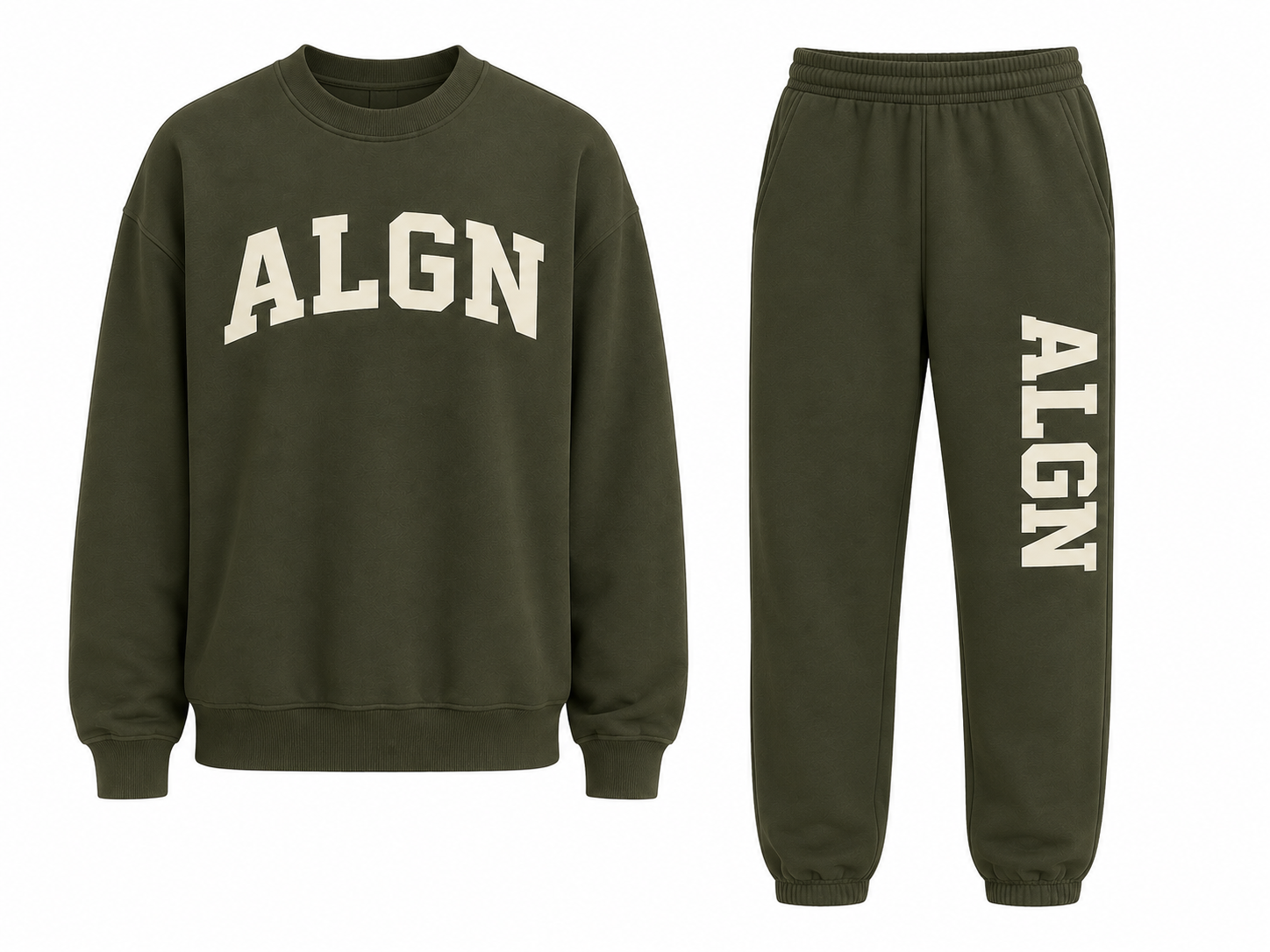 ALGN Collegiate Jogger Set in Army Green / Cream