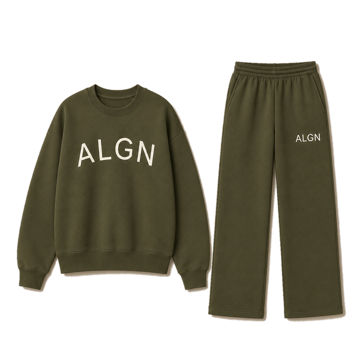 ALGN Essentials Wide-Leg Set in Army Green / Cream