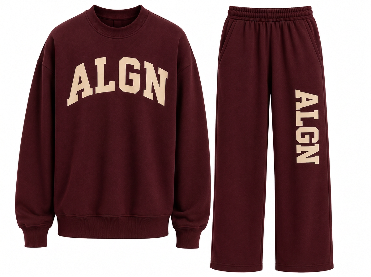 ALGN Collegiate Loose-Fit Sweatpants Set in Burgundy / Cream