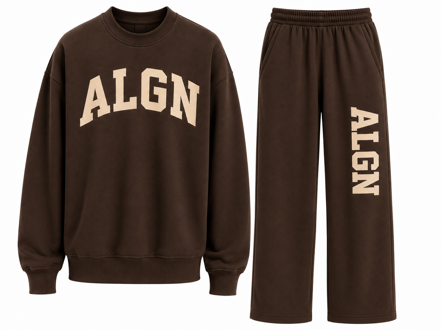 ALGN Collegiate Loose-Fit Sweatpants Set in Chocolate Brown / Cream