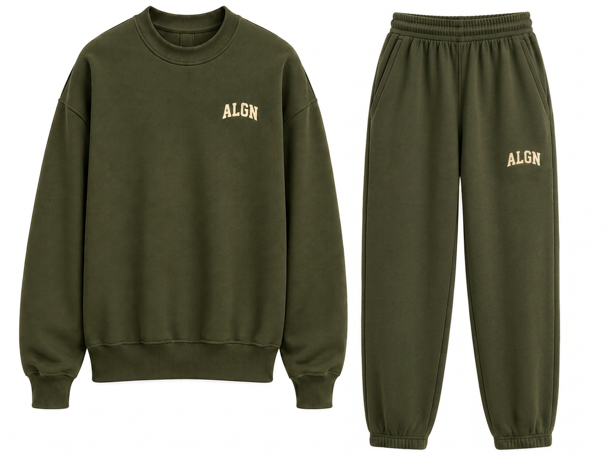 ALGN Signature Jogger Set in Army Green / Cream