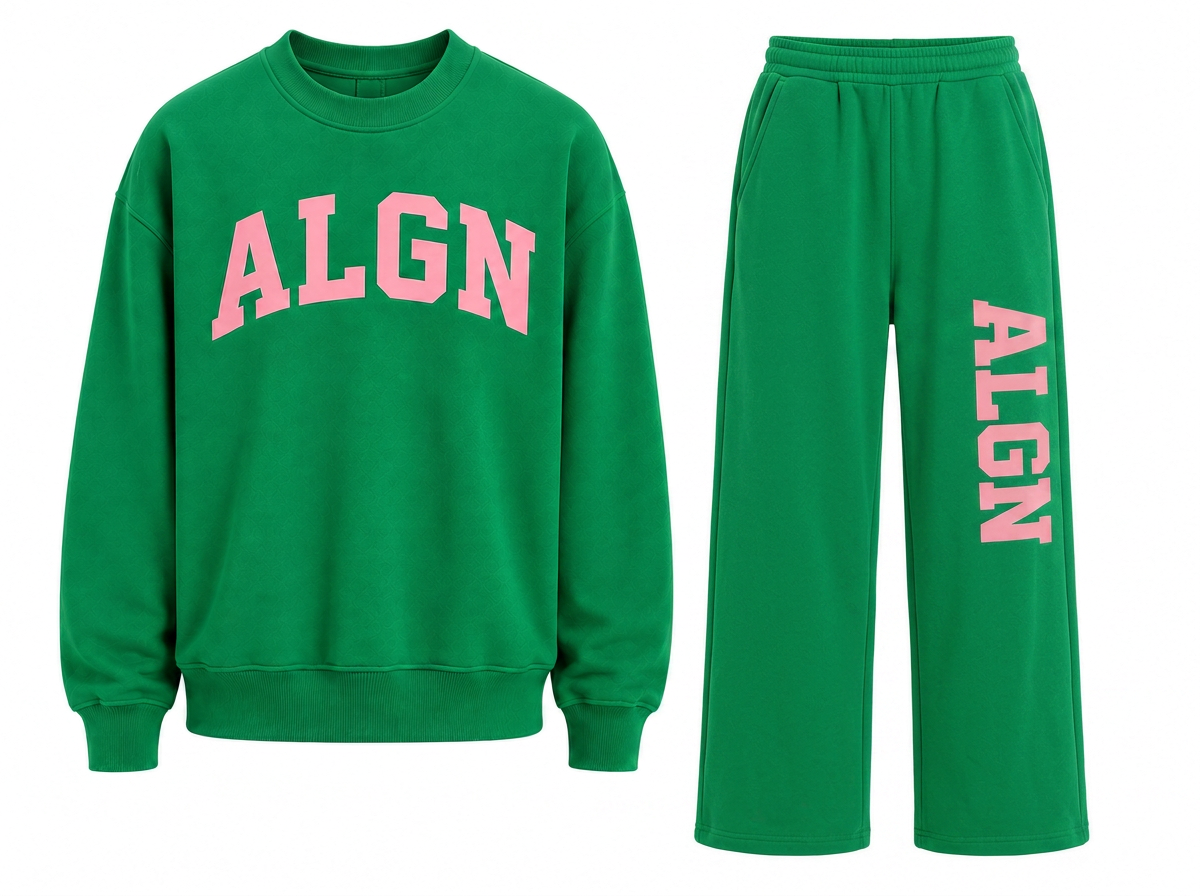 ALGN Collegiate Loose-Fit Sweatpants Set in Green / Pink
