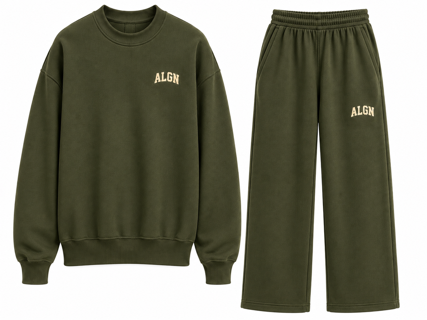 ALGN Signature Loose-Fit Sweatpants Set in Army Green / Cream